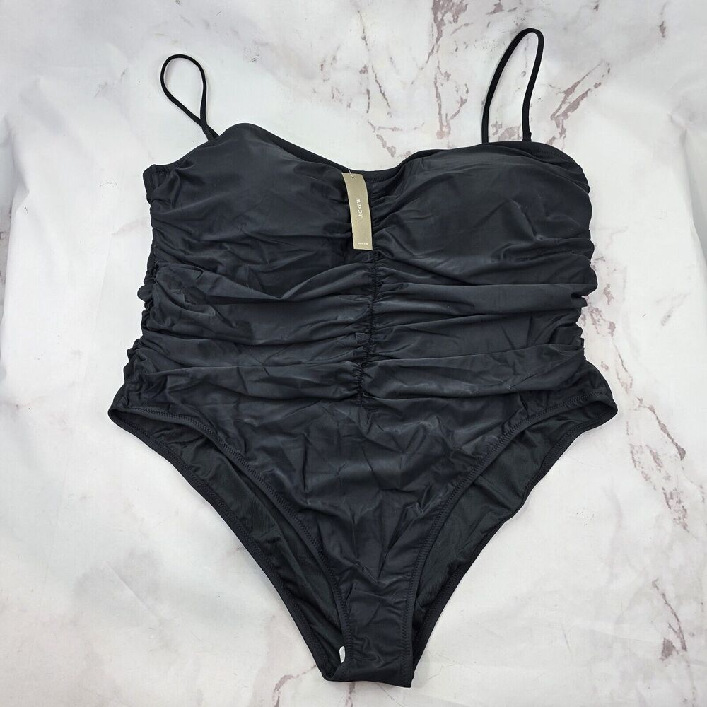 J Crew One Piece 24 3X Black Ruched Sweetheart Swim Padded Cheeky Spaghetti